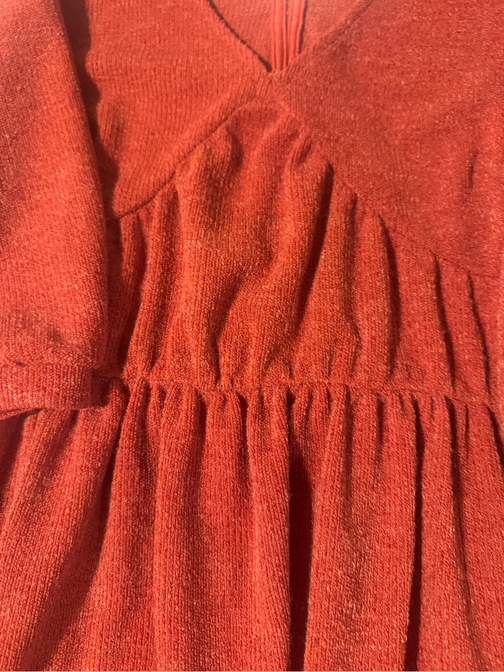 V-Neck Puff Sleeve Midi Dress in Rust - Picture 7 of 8